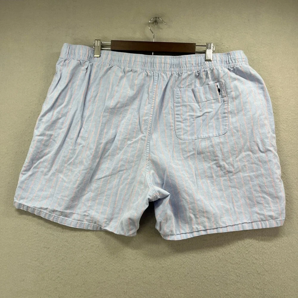 J Crew Pull On Shorts Mens XXL Light Blue Red Striped Organic Cotton Oarsman